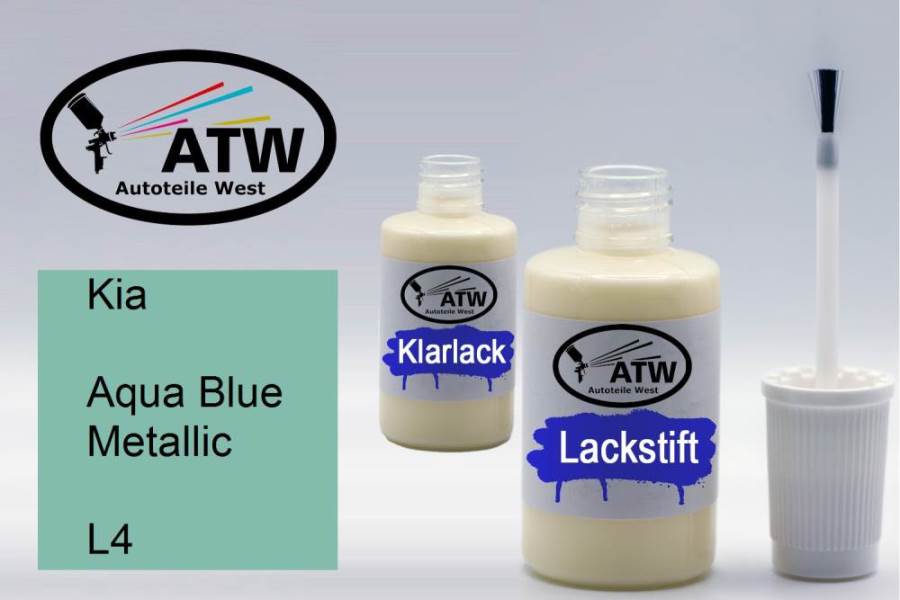 Kia, Aqua Blue Metallic, L4: 20ml Lackstift + 20ml Klarlack - Set, von ATW Autoteile West.